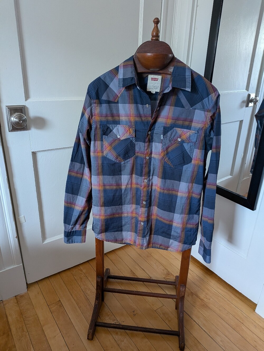Levi's Navy and Orange Plaid Button-Up Shirt